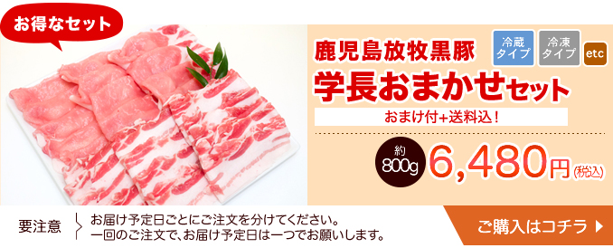 鹿児島放牧黒豚 学長おまかせセット　約800g+おまけ（送料込み）　冷蔵・冷凍 【40071】